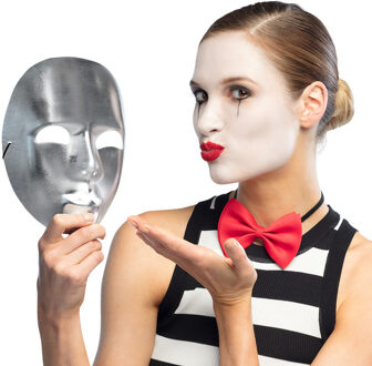 Boland Verkleed oogmasker Mime - zilver - volwassenen - mime/themafeest - Verkleedmaskers Zilverkleurig