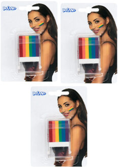 Boland Verkleed Schmink stick Regenboog - 3x - Pride/Rainbow feest - festival/thema feest