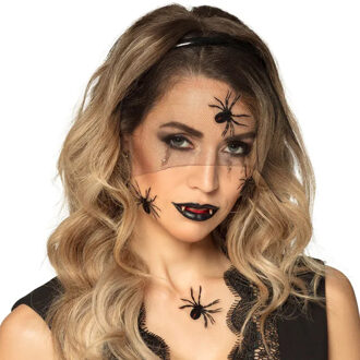 Boland Verkleed Schminkset zwarte weduwe - incl tanden - Carnaval/Halloween - met spinnen