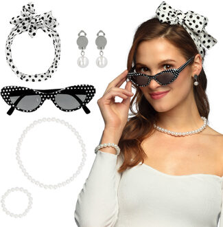 Boland Verkleed set Fifties stijl vrouw - dames - Carnavalskleding - 4 delig