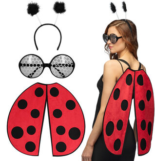 Boland Verkleed set lieveheersbeestje - vleugels/diadeem/bril - rood - dames - Carnavalskleding