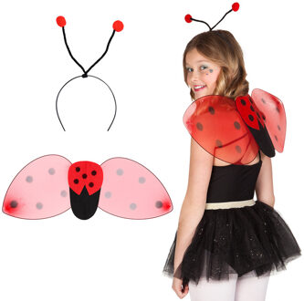 Boland Verkleed set lieveheersbeestje - vleugels/diadeem - rood - kinderen - Carnavalskleding