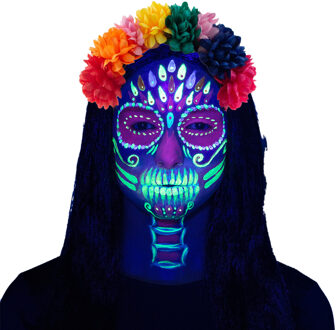 Boland Verkleed set Skull - UV Neon - schmink en diadeem - Halloween - blacklight
