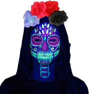 Boland Verkleed set Skull - UV Neon - schmink en diadeem - Halloween - blacklight
