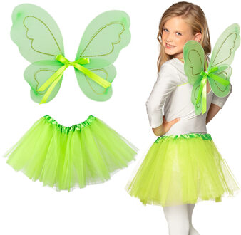 Boland Verkleed set vlinder/fee - vleugels en rokje - groen - kinderen - Carnavalskleding/accessoires