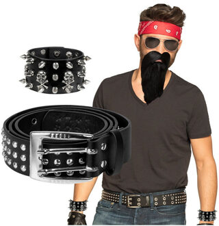 Boland Verkleed setje Biker/Rocker - Heren - Bandana/riem/armband/baard met snor