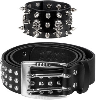 Boland Verkleed setje Biker/Rocker - Heren - riem en armband met studs - zwart
