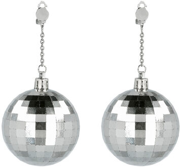 Boland Verkleed sieraden XL oorbellen disco spiegelballen - zilver - dames - kunststof - Seventies/Eighties
