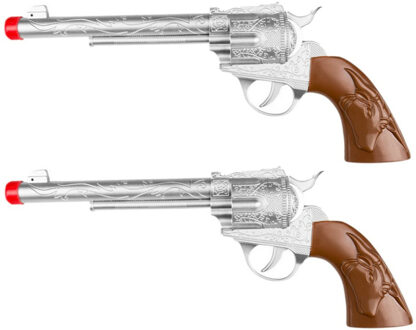 Boland Verkleed speelgoed Cowboy pistool/revolver - 2x stuks - kunststof - 28cm - wapens