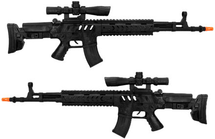 Boland Verkleed speelgoed Politie/soldaten geweer - 2x - machinegeweer - zwart - plastic - 68 cm