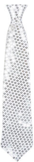 Boland Verkleed stropdas met pailletten zilver 40 cm