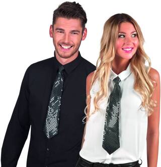 Boland Verkleed stropdas met pailletten zwart 40 cm - Verkleedstropdassen