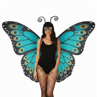 Boland Verkleed vlinder set - blauw - voor dames - Carnavalsaccessoires