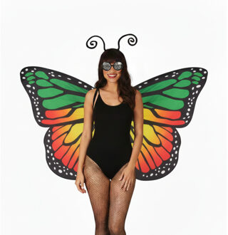 Boland Verkleed vlinder set - rood/groen - voor dames - Carnavalsaccessoires