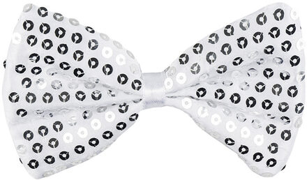 Boland Verkleed vlinderstrik pailletten - zilver - 11 cm - volwassenen - Gala vlinderdas