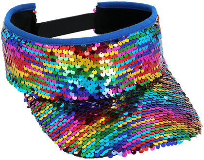 Boland Verkleed zonneklep/sunvisor - voor volwassenen - Glitter regenboog - Carnaval/festival