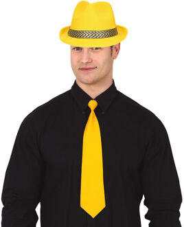 Boland Verkleedkleding setje 2 delig - geel - hoed met stropdas - voor heren/dames