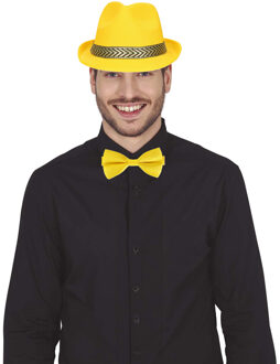 Boland Verkleedkleding setje 2 delig - geel - hoed met vlinderstrikje - voor heren/dames