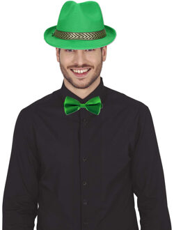 Boland Verkleedkleding setje 2 delig - groen - hoed met vlinderstrikje - voor heren/dames