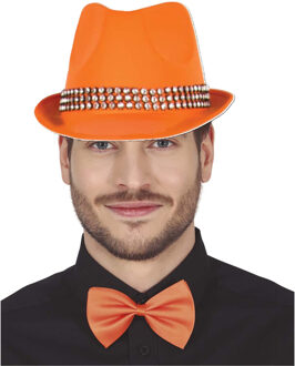 Boland Verkleedkleding setje 2 delig - oranje - hoed met vlinderstrikje - voor heren/dames