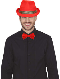 Boland Verkleedkleding setje 2 delig - rood - hoed met vlinderstrikje - voor heren/dames