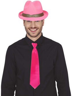 Boland Verkleedkleding setje 2 delig - roze - hoed met stropdas - voor heren/dames