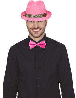 Boland Verkleedkleding setje 2 delig - roze - hoed met vlinderstrikje - voor heren/dames