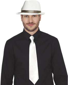 Boland Verkleedkleding setje 2 delig - wit - hoed met stropdas - voor heren/dames