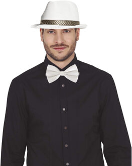 Boland Verkleedkleding setje 2 delig - wit - hoed met vlinderstrikje - voor heren/dames