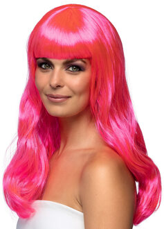 Boland Verkleedpruik dames - fuchsia roze - Cabaret/Hollywood/Diva - Carnaval - lang chique haar