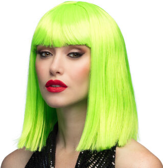Boland Verkleedpruik dames - neon groen - Cabaret/Hollywood/Diva - Carnaval - half lang chique haar