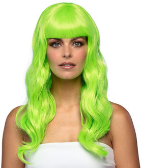 Boland Verkleedpruik dames - neon groen - Cabaret/Hollywood/Diva - Carnaval - lang chique haar