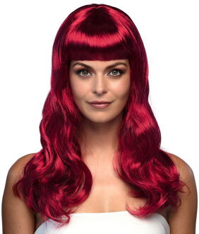 Boland Verkleedpruik dames - robijn rood - Cabaret/Hollywood/Diva - Carnaval - lang chique haar Donkerrood