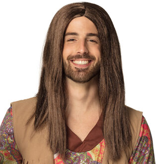 Boland Verkleedpruik Dude voor heren - bruin - Hippie/Sixties/Zwerver - Carnaval - lang haar