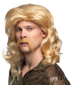 Boland Verkleedpruik met matje voor heren - blond - Eighties/Nineties - Carnaval - half lang haar en snor