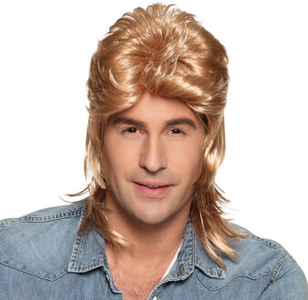 Boland Verkleedpruik met matje voor heren - blond - Eighties/Nineties - Carnaval - half lang haar
