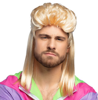 Boland Verkleedpruik met matje voor heren - blond - Eighties/Nineties - Carnaval - lang haar