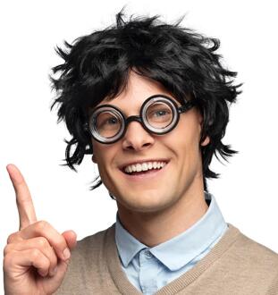 Boland Verkleedpruik met warrig haar heren - zwart - Nerd/Student - Carnaval - kort haar