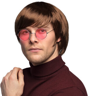 Boland Verkleedpruik popstar John voor heren - bruin - Engelse muzikant - Carnaval - kort haar