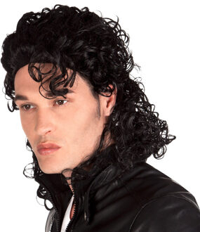 Boland Verkleedpruik popstar Michael voor heren - zwart - Amerikaanse muzikant - Carnaval - half lang haar