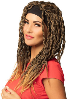 Boland Verkleedpruik voor dames - bruin - Eighties/nineties/rasta - Carnaval - lang haar - met haarband