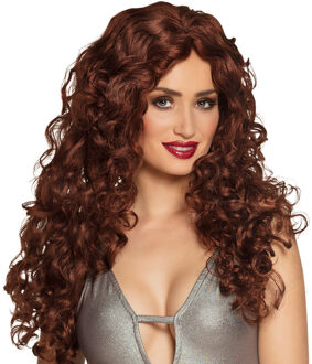 Boland Verkleedpruik voor dames - bruin - Middeleeuwen/eighties/nineties - Carnaval - lang haar