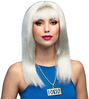 Boland Verkleedpruik voor dames - wit - Eighties/nineties/foute party - Carnaval - lang haar