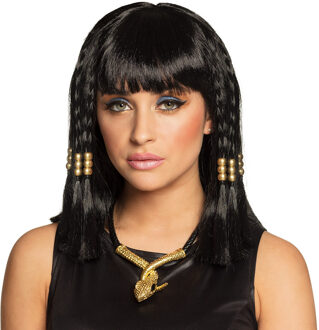 Boland Verkleedpruik voor dames - zwart - Cleopatra/history/fantasy - Carnaval - lang haar - met kralen