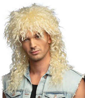 Boland Verkleedpruik voor heren - blond - Eighties/Rocker - Carnaval - lang haar met krullen