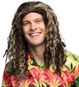 Boland Verkleedpruik voor heren - bruin - Rasta/Hippie - Carnaval - lang haar