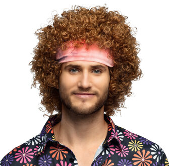 Boland Verkleedpruik voor heren - bruin - Sixties/Hippie - Carnaval - lang haar met krullen