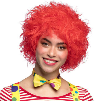 Boland Verkleedpruik voor heren/dames - Clown - knalrood - Carnaval - kort wild haar