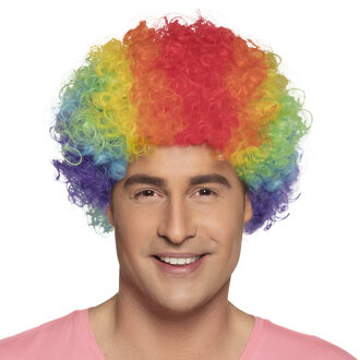 Boland Verkleedpruik voor heren en dames - regenboog - Feestpruik - krullen/krulletjes Multi