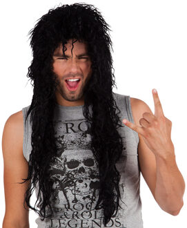 Boland Verkleedpruik voor heren - zwart - Eighties/Rocker/Muzikant - Carnaval - lang haar